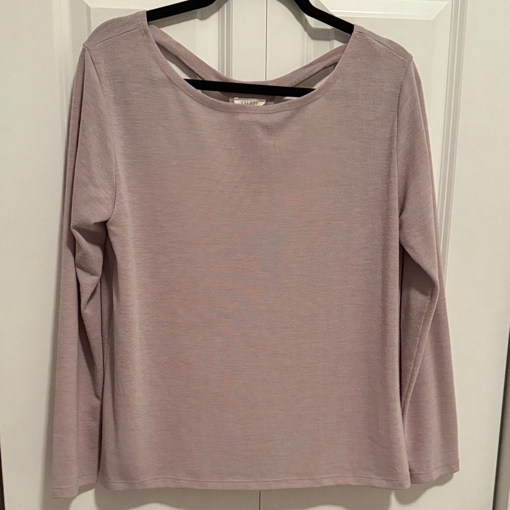 Yelete Women's Long Sleeve Top with open cross back in Mauve